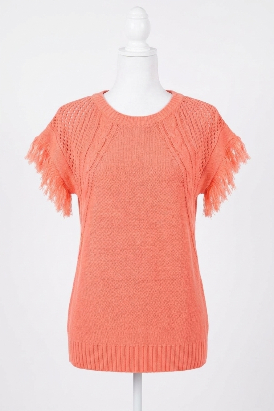NEW AND THE WHY flying free short sleeve sweater in coral